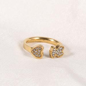 Quality Crystal Heart Design Stainless Steel Ladies Rings , Gold Plated Stainless Steel Rings for sale