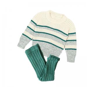 Quality Winter Kids Cotton Hand Knitted Lounge Chunky Striped Sweaters Tight Leggings 2PCS for sale