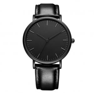 Quality Fashionable Quartz Mens Black Leather Watch 3 ATM Waterproof Black Plated for sale