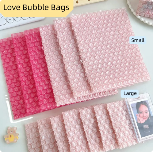 Heart Shaped Pink Bubble Mailing Bag Waterproof Tear-Resistant Love Bubble Wrap Sheet For Gift Packaging