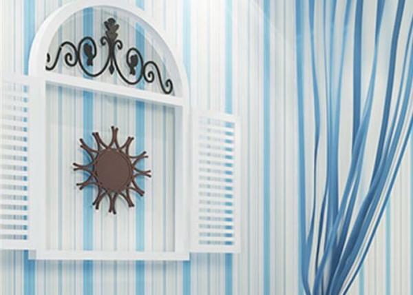 Buy Embossed Kids Bedroom Wallpaper , Vinyl Blue and White Striped Wallpaper at wholesale prices