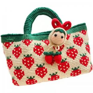 Quality White Woven Cotton Bag , Strawberry Womens Crochet Handbags 32cm×25cm for sale