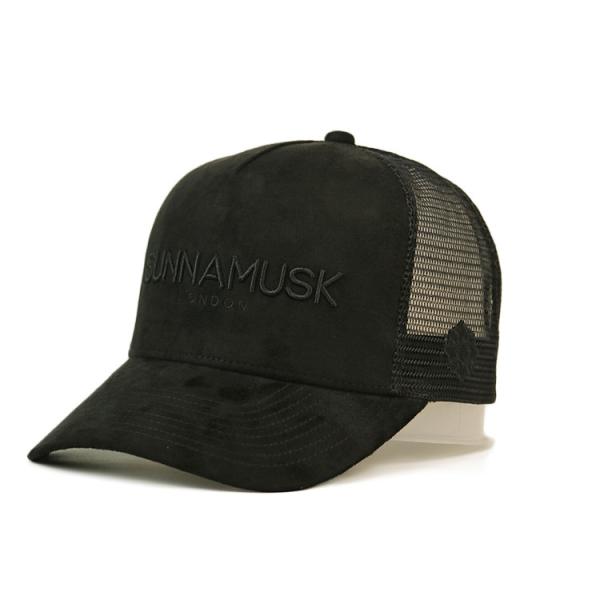 custom-made 3D embroidery 5 panel suede trucker cap with plastic buckle