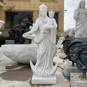 Quality Marble Mother Mary Life Size Statues Holding Baby Virgin Mary Sculpture White Stone Handcarved Spots Goods for sale
