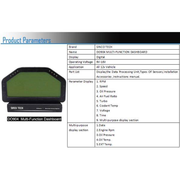 ABS Material Race Car Dashboard Digital LCD Display DO904 6.5 Inch Full Sensor Kit