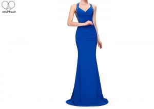 China Sweetheart Royal Blue Mermaid Prom Dresses Sleeveless Back Hollow Special Pleats on sale