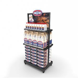 Quality Retail Store Metal Display Stands Floor Display Unit For Grilling Charcoal Briquette Pack for sale