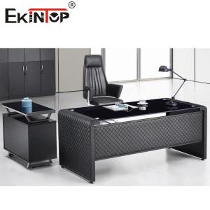 China Black Modern I Shape Glass Desk With Smooth Surface Assembly Required on sale