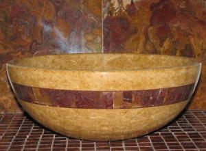 Quality Inca Gold Marble Kitchen Bathroom Sinks With Multi Red Onyx Stone Mosaic Inlay for sale