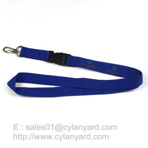 Quality Blue lanyard with D metal clasp hook, printed logo blue neck ribbons wholesale for sale