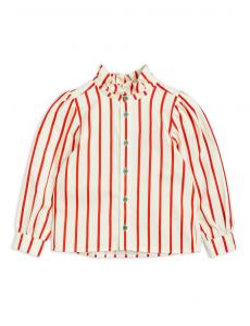 China Christmas Girls Cotton Striped Woven Ruffle Neck Blouse with Contrast Button on sale
