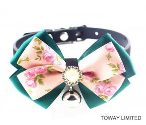 China Cute Lace Bowtie with Bell Dog Collars Leather Pet Leads on sale