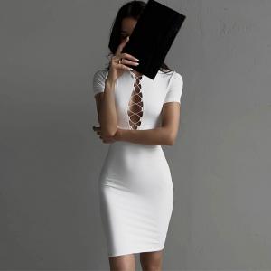 Quality Fashion Package Hip Dress Chest Hollow Slim Fit White Skin Tight Dress Sexy Short Sleeved for sale