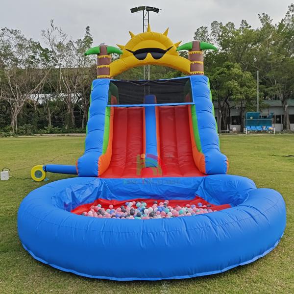 Buy Double Lane PVC Inflatable Water Slide Combo With Pool Obstacle Climb Inflatable Pool Slides at wholesale prices