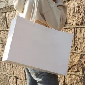 Quality Reusable Plain White Paper Bags , Custom Made Paper Bags Smooth  Soft Edge for sale