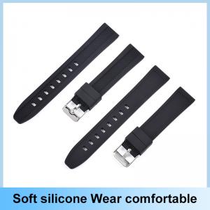 Quality Custom Black Soft Silicone Watch Strap 18mm With Stainless Steel Buckle Fashionable for sale