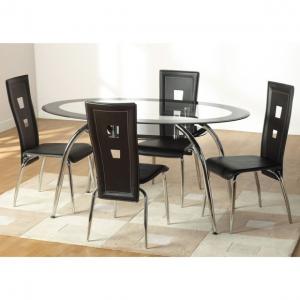 Quality hot sell oval glass dining table and chairs xydt-099&xydc-076 for sale