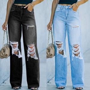 Quality Blue Custom Jeans Pant Spring Summer Straight Fit Pants For Women for sale
