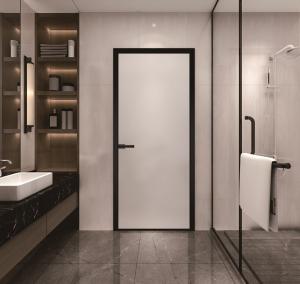 Quality Custom Narrow Frame Toilet Door With Frosted Glass Removable Aluminum Door for sale