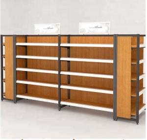 China Wood Retail Store Display Fixtures Wooden Gondola Shelving Unit For Cosmetics on sale