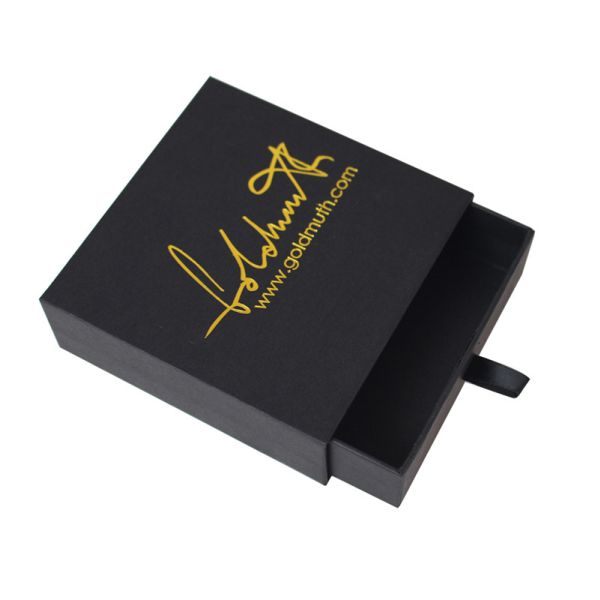 Buy Custom Orders Gold Foil Foam Insert Slide Style Black Drawer Jewelry Boxes for Candle at wholesale prices