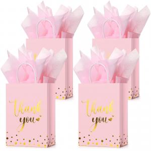 China Gravure Printing Custom Color Pink Paper Thank You Gift Kraft Paper Bags With Logo Print on sale