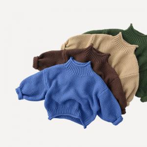China Custom Baby Turtleneck Sweater Hand Knitted Cotton Pullover Chunky Sweater on sale