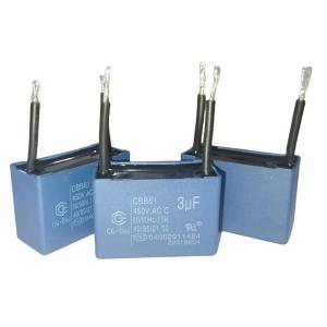 Quality 2 Wire Blue Air Conditioner Fan Capacitor CBB61 450V 3.0mfd With 30 Line Length for sale