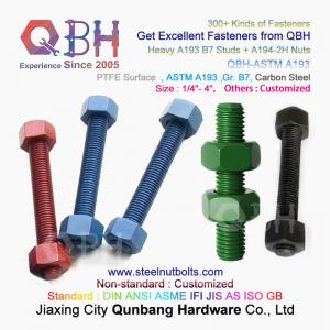 Quality QBH PTFE 1070 Red/Blue/Black/Green Coated 1/4-4 ASTM A193 B7 Threaded Rod Stud Bolt With A194-2H Heavy Hex Nut for sale