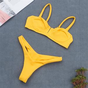 China 2019 New Summer Women Solid Bikini Set Push-up UnPadded Bra Swimsuit Swimwear Triangle Bather Suit Swimming Suit biquini on sale