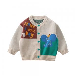 Quality autumn and winter baby cotton yarn knitted cardigan crew collar sweater coat for sale