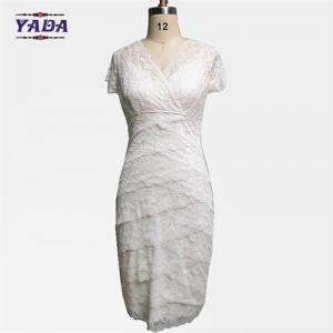 China Fashion lace v-neck short sleeve elegant women ladies white dress for mature woman on sale