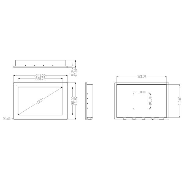 Wide View Angle Resistive Touch Monitor 13.3 Inch Aluminium Alloy With Dimmer