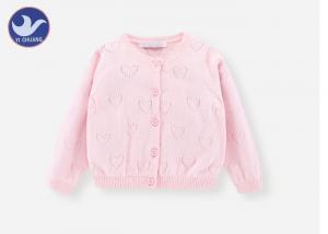 China Heart Holes Knitting Girls Pink Cardigan Sweater , Cotton Girls Long Sweater Cardigan on sale