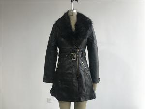 Quality Long Style Black Color Ladies PU Jacket With Detachable Fur Collar TW64825 for sale