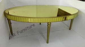 Quality Oval Glass Top Tables For Kitchen , Deluxe Glass Dining Table With Wooden Legs for sale