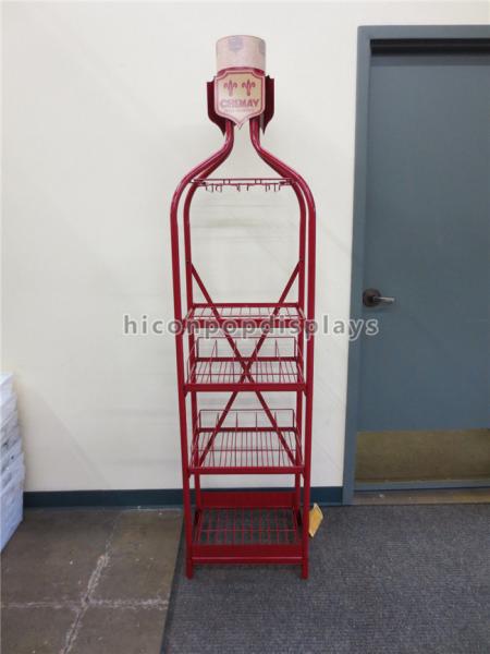 Buy Red Metal Pop Wine Mugs Retail Free Standing Glass Cup Display Rack Multi- Layer at wholesale prices