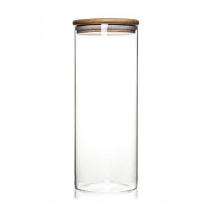 China Food Storage Borosilicate Glass Candy Containers With Bamboo Cover on sale