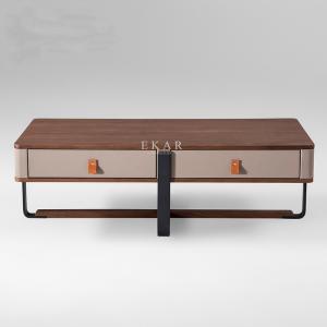 Quality 2 Drawer Wooden With Leather Rectangle Metal Frame Modern Coffee Table for sale