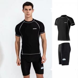 China Simple Two Piece Mens Swimsuit Short Sleeved Male Swimming Costume on sale