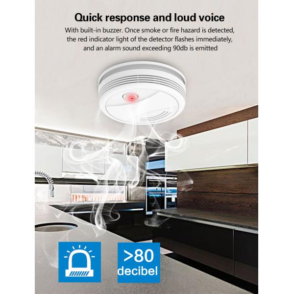 Tuya Smart Home Energy-saving Battery Power Supply Mobile App Push Wifi Smoke Detector