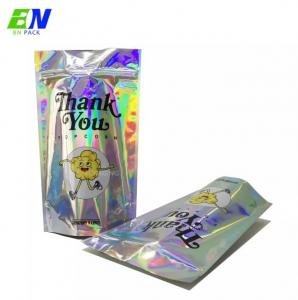 Quality FDA Certified Holographic Mylar Stand Pouch Snack Bags Reusable Zip Lock Bags for sale