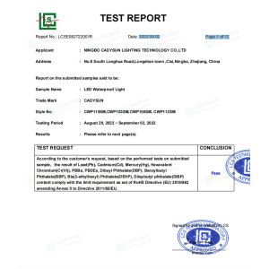 Ningbo Cadysun Lighting Technology Co., Ltd. Certifications