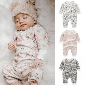 China Stock Organic Cotton Baby Long Sleeve Romper Wholesale Newborn Baby Clothes Infant Bodysuit With Printing on sale