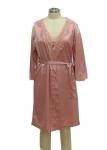 Pink Home Ladies Night Dresses Sleepwear Solid Satin Night Robe With Lace