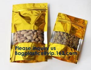 China 3 Side Seal Metallized Foil Inside Stand Up Zipper Plastic Bags/ Glossy Gold Printing Flat Foil Pouch Bagease Bagplastic on sale