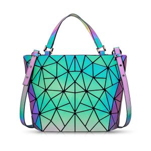 China Fashion Geometry Ringer PU Leather Tote Bags Laser Color Changing on sale