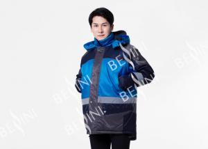 Quality Reflective Tape Padded Winter Coat / Mens Warm Work Coats Blue And Navy for sale