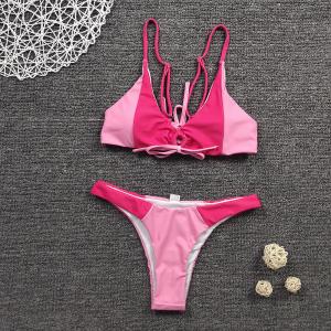 China Swimming Two Pink Bikini Set UPF 50++ Sexy Ladies Bikini Nylon Fabric on sale