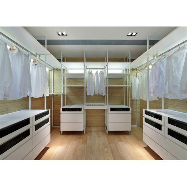 MDF U Shape Walk In Closet Wardrobe With Hang Rob , Simple Design Drawings